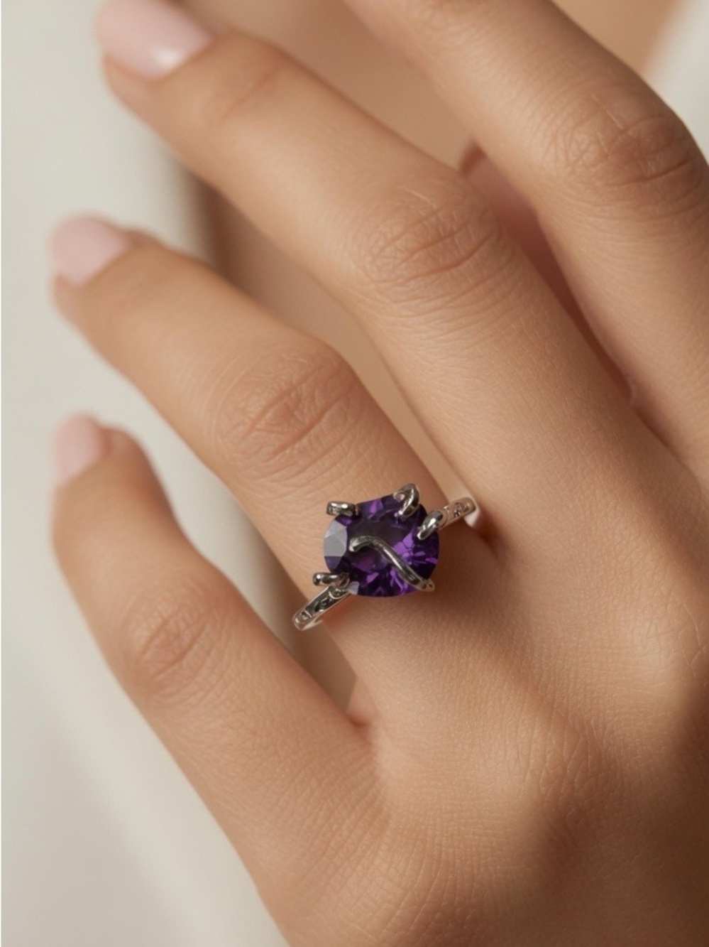 Amethyst 925 Sterling Silver Adjustable Ring 2 Carat Engagement Wedding